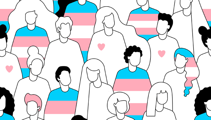 transgender crowd of people seamless pattern. International Transgender Day,31 March. Different people marching on the pride parade. Human rights.transgender person.transgender pride flag. transgender Pride month concept.Online Dating.